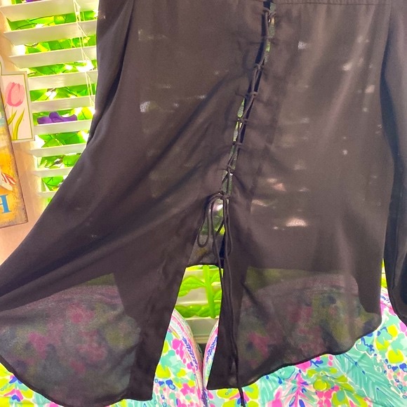 Foreign Exchange sheer black top with lace up back - Picture 3 of 5